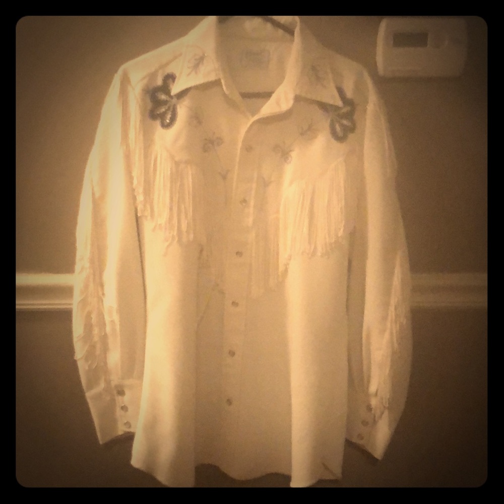 H BAR C Men’s Western Style Fringed Shirt Large